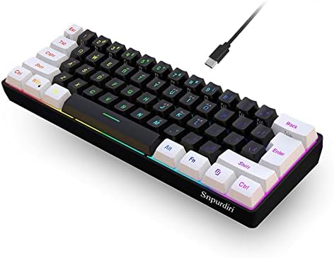 Snpurdiri 60% Wired Gaming Keyboard, RGB Backlit,Ultra-Compact Mini Keyboard with Detachable Cable,Black and White Color