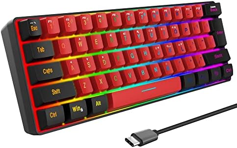 Snpurdiri 60% Wired Gaming Keyboard, RGB Backlit,Ultra-Compact Mini Keyboard with Detachable Cable,Black and White Color