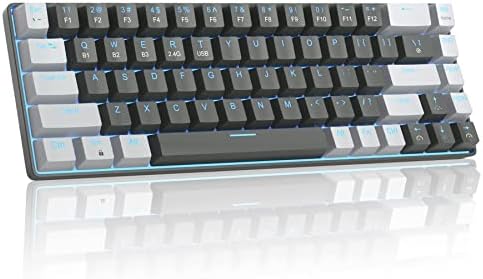 MageGee Portable 60% Gaming Mechanical Keyboard, Minimalist MK-Box Ice Blue Backlit Compact 68 Keys Wired Office Keyboard with Red Switch for Windows Laptop PC Mac Convenient(Gray &amp; White)