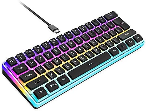 Snpurdiri 60% Wired Gaming Keyboard, RGB Backlit,Ultra-Compact Mini Keyboard with Detachable Cable,Black and White Color