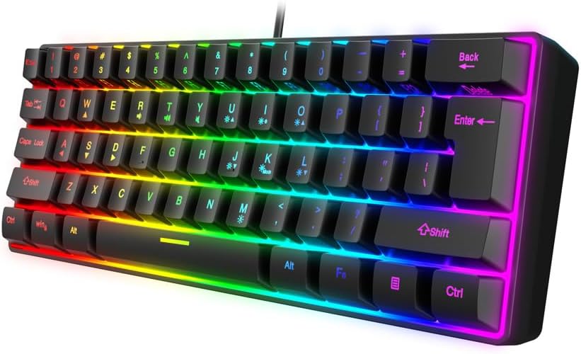 Snpurdiri 60% Wired Gaming Keyboard, RGB Backlit,Ultra-Compact Mini Keyboard with Detachable Cable,Black and White Color